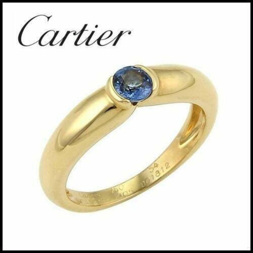 Cartier Semi Bezel 18k Yellow Gold Sapphire Ring